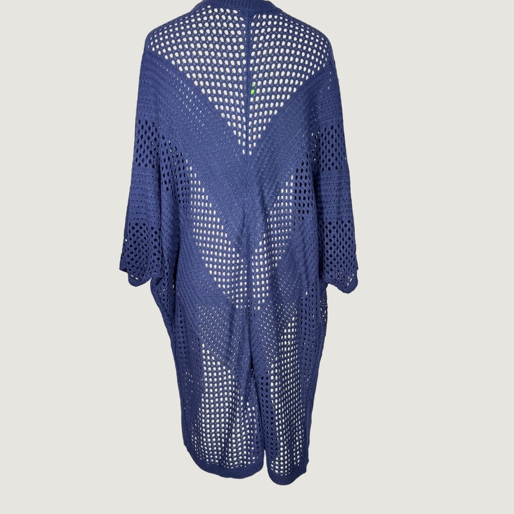 Navy Blue Pointelle Open Knit Cocoon Cardigan XL PF624937CH Dolman Sleeve - Picture 3 of 7